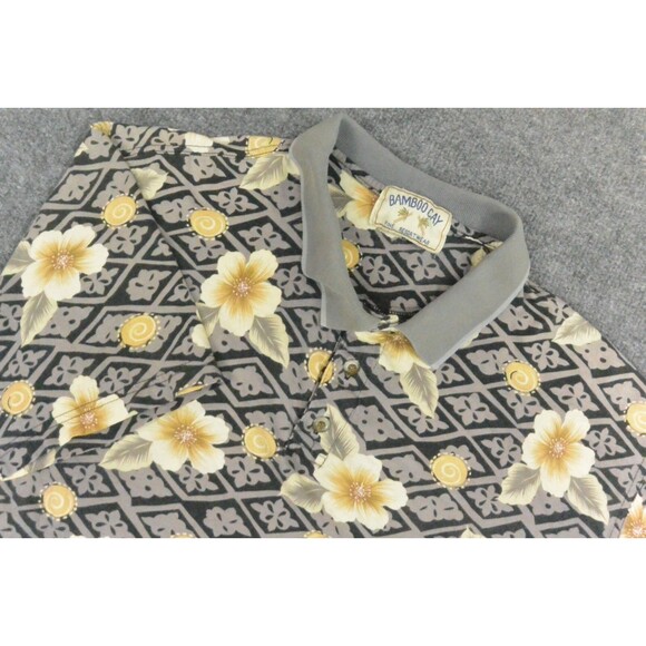 Vintage Bamboo Kay Shirt Mens Large Brown Floral‎ Polo - Picture 1 of 9